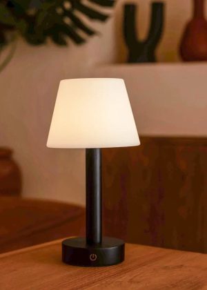 Zoë schwarze wiederaufladbare Tischlampe aus Holz | Dimmbar und tragbar | 80 Stunden Akkulaufzeit