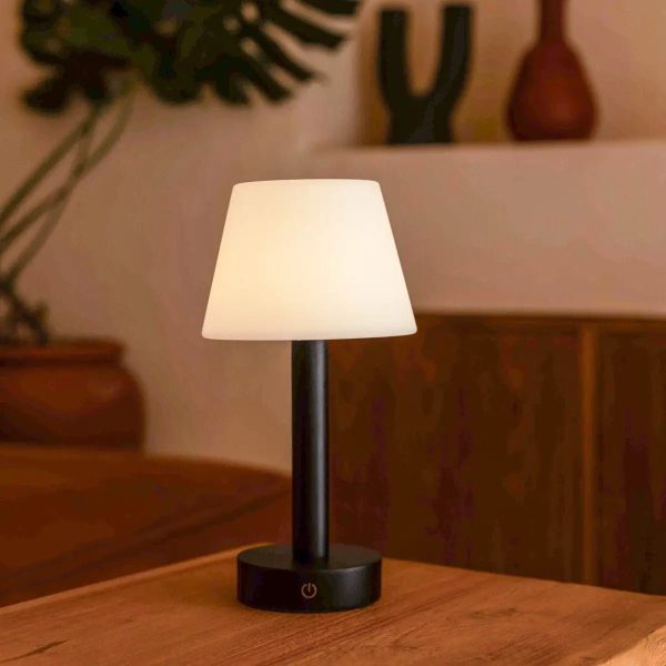Zoë schwarze wiederaufladbare Tischlampe aus Holz | Dimmbar und tragbar | 80 Stunden Akkulaufzeit