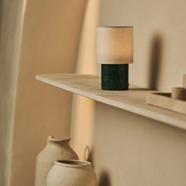 Dou Green / Verde Alpi - Marmor wiederaufladbare Tischlampe - Schnurloses, 3 Lichtmodi und mit Wellenlampenschatten mit Leinen – Bild 2