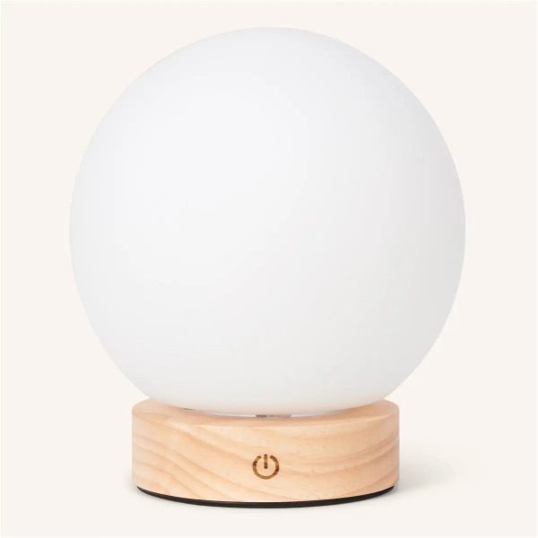 Flores hellbraune Holzlampe mit Glasbirne - wiederaufladbares und dimmbares kabelloses Licht – Bild 12