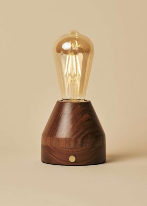 Zavi Walnuss wiederaufladbare LED-Tischlampe-schnurlos, dimmbar, 100-Stunden-Batterie
