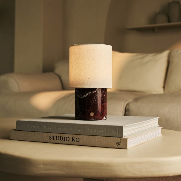 Dou Red / Rosso Levanto - Marmor wiederaufladbare Tischlampe - Schnurloses, 3 Lichtmodi und mit Leinenwechselschildlampenschatten – Bild 6