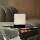 Yce Black Cordless Holzlampe mit gefrorenem Glas-wiederaufladbar, dimmbar, 100-Stunden-Akku