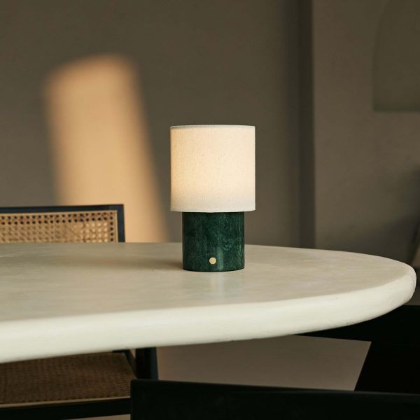 Dou Green / Verde Alpi - Marmor wiederaufladbare Tischlampe - Schnurloses, 3 Lichtmodi und mit Wellenlampenschatten mit Leinen – Bild 5