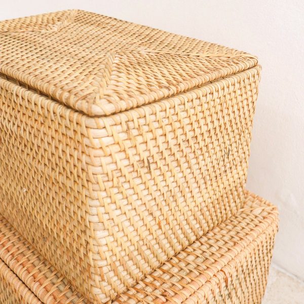 Aufbewahrungskorb mit Deckel – Regalkorb aus beigem Rattan – handgeflochtener Dekokorb GRAHA (2 Größen) – Bild 3