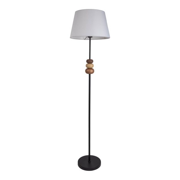 Stehleuchte "ELINA" 155 cm hoch, Ø 38 cm, Metall in Schwarz/Braun, Textilschirm in Weiß, E27 – Bild 3