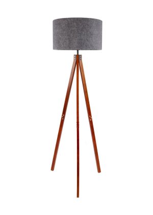 Stehleuchte "FILCO" Ø ca. 45 cm, 147 cm hoch, aus Holz und Kunststoff in Braun und Grau, für E27, für Wohnzimmer, Schlafzimmer und Esszimmer