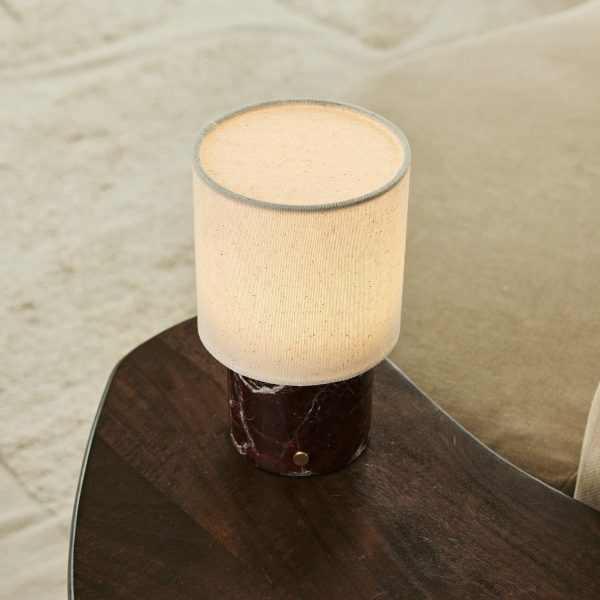 Dou Red / Rosso Levanto - Marmor wiederaufladbare Tischlampe - Schnurloses, 3 Lichtmodi und mit Leinenwechselschildlampenschatten – Bild 3