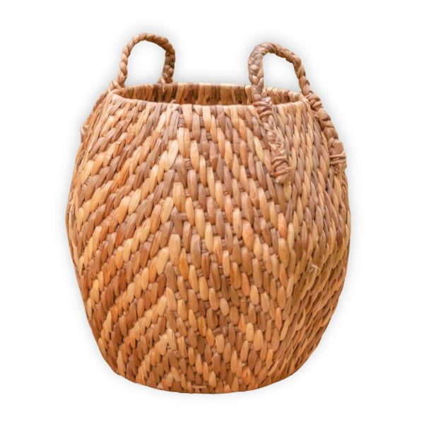 Großer Wäschekorb, Aufbewahrungskorb, dekorativer Korb, runder Korb, Wäschekorb WAYAG aus geflochtener Wasserhyazinthe mit beige-braunem Zick-Zack-Muster – Bild 7