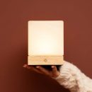 Yce hellbraune schnurlose Holzlampe mit gefrorenem Glas-wiederaufladbar, dimmbar, 100-Stunden-Batterie