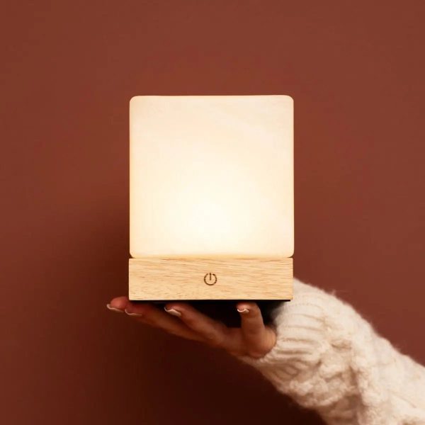 Yce hellbraune schnurlose Holzlampe mit gefrorenem Glas-wiederaufladbar, dimmbar, 100-Stunden-Batterie – Bild 12