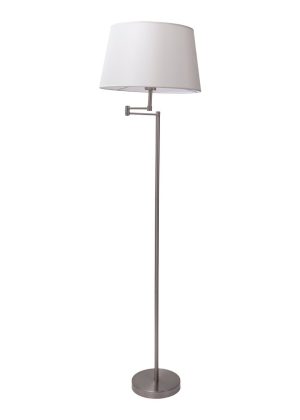 Stehleuchte "BOLOGNA" Höhe 158 cm aus Metall in satiniertem Nickel, beiger Textilschirm, E27