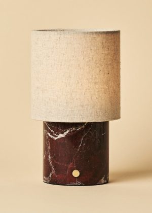 Onoda Red / Rosso Levanto - Marmor wiederaufladbare Tischlampe - mit Wäsche austauschbarer Lampenschatten & wiederaufladbares Design