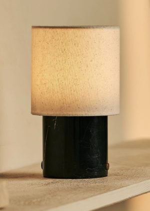 Dou Black / Nero Marquina - Marmor wiederaufladbare Tischlampe - Schnurloses, 3 Lichtmodus und mit Leinen austauschbarer Lampenschirm