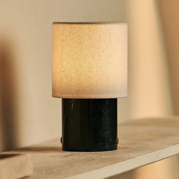 Dou Black / Nero Marquina - Marmor wiederaufladbare Tischlampe - Schnurloses, 3 Lichtmodus und mit Leinen austauschbarer Lampenschirm