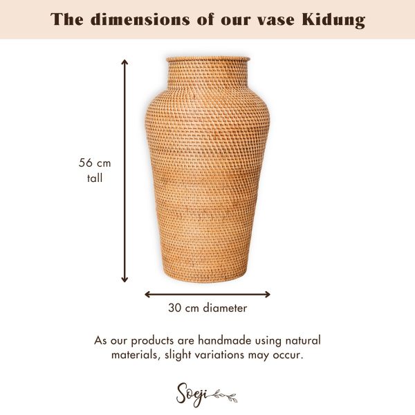 Geflochtene Rattanvase rund – Große Boho Dekovase – Vase hoch & schmal – Bodenvase handgefertigt aus Naturfasern (Ø 30 cm) KIDUNG – Bild 7