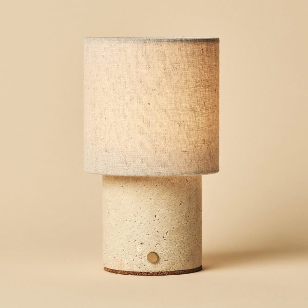 Onoda Beige / Travertino Classico - Travertin -wiederaufladbare Tischlampe - mit Wäsche austauschbarer Lampenschirm und wiederaufladbares Design