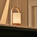 George hellbraune hölzerne wiederaufladbare Lampe in Kombination mit gefrostetem Glas und einem Griff