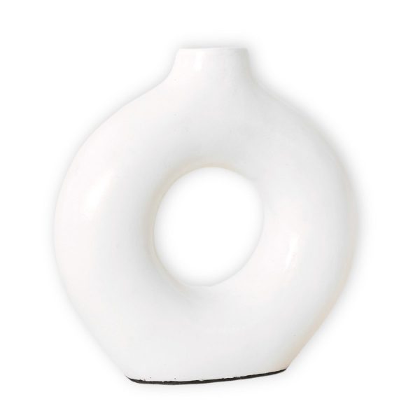 Ringförmige Vase weiß – Tonvase handgefertigt – kleine Boho-Vase – Vase für Trockenblumen – dekorative Vase für Fensterbank, Regal oder Tisch NUSA – Bild 5