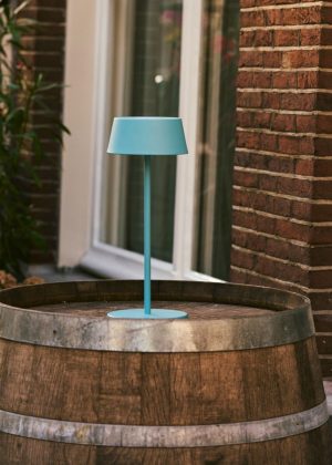 Hugo Amsterdams blaue wiederaufladbare Tischlampe aus Eisen – dimmbar, stilvoll und kabellos