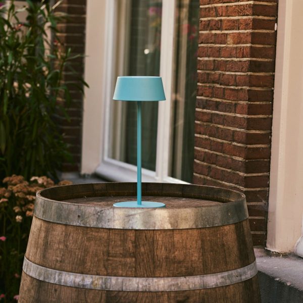 Hugo Amsterdams blaue wiederaufladbare Tischlampe aus Eisen – dimmbar, stilvoll und kabellos