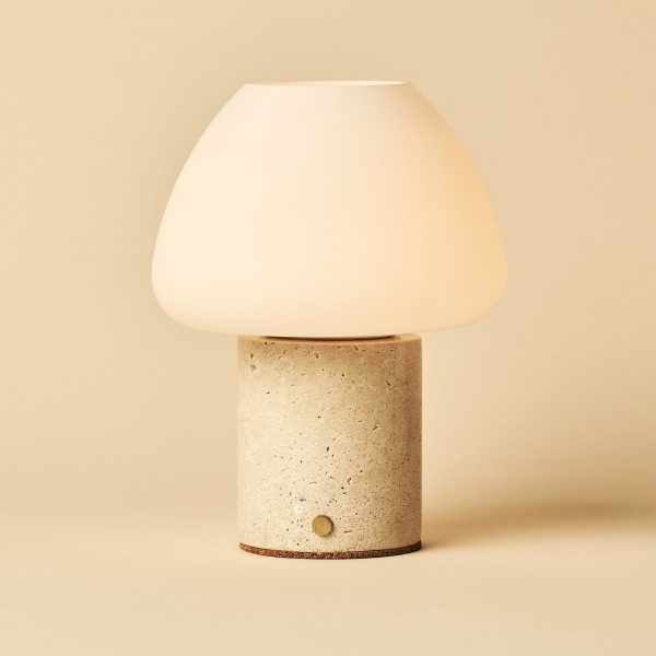 Ostade Beige / Travertino Classico - Einzigartige Travertin -wiederaufladbare Tischlampe mit 3 hellen Farben und Dimmfunktion