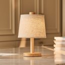 Rover Hellbraune wiederaufladbare Holzlampe | Kabellos, dimmbar mit Stoffschirm