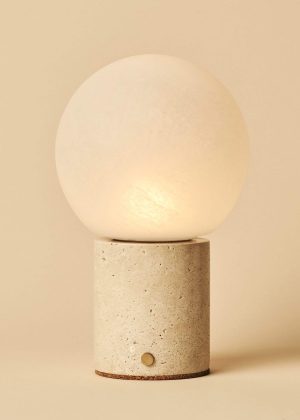 Metsu Beige / Travertino Classico - Klassische Travertin -wiederaufladbare Tischlampe mit 3 hellen Farben und Dimmfunktion