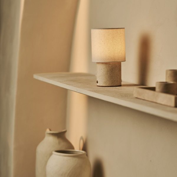 Dou Beige / Travertino Classico - Travertin -wiederaufladbarer Tischlampe - Schnurloses, 3 Lichtmodi und mit läustischer austauschbarer Lampenschirm – Bild 2