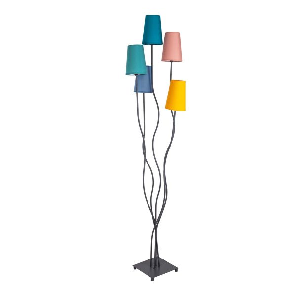 Stehleuchte 5-flammig "COLORA", Stehlampe mit bunten Textilschirmen, 5x E14-Fassung, für Esszimmer, Wohnzimmer, Diele oder Büro, 163 cm hoch – Bild 6