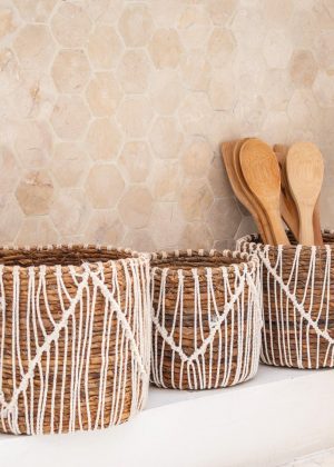 Kleiner Korb aus Seegras ORIS | Runder Blumenkorb | Gewebter Boho-Korb | Pflanzenkorb | Pflanzer | Makramee-Korb
