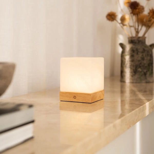 Yce hellbraune schnurlose Holzlampe mit gefrorenem Glas-wiederaufladbar, dimmbar, 100-Stunden-Batterie – Bild 6