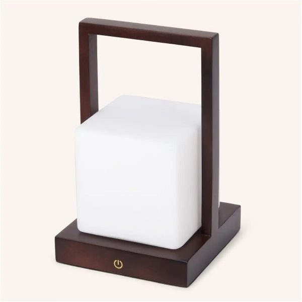Noah dunkelbraune hölzerne wiederaufladbare Tischlampe mit Glas und Holzgriff – Bild 12