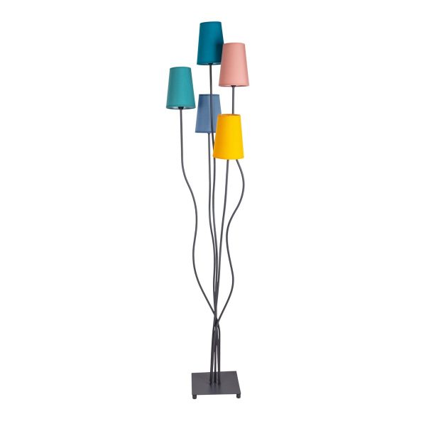 Stehleuchte 5-flammig "COLORA", Stehlampe mit bunten Textilschirmen, 5x E14-Fassung, für Esszimmer, Wohnzimmer, Diele oder Büro, 163 cm hoch – Bild 8