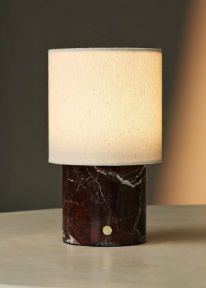 Dou Red / Rosso Levanto - Marmor wiederaufladbare Tischlampe - Schnurloses, 3 Lichtmodi und mit Leinenwechselschildlampenschatten
