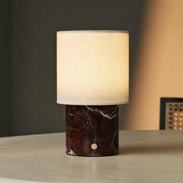 Dou Red / Rosso Levanto - Marmor wiederaufladbare Tischlampe - Schnurloses, 3 Lichtmodi und mit Leinenwechselschildlampenschatten