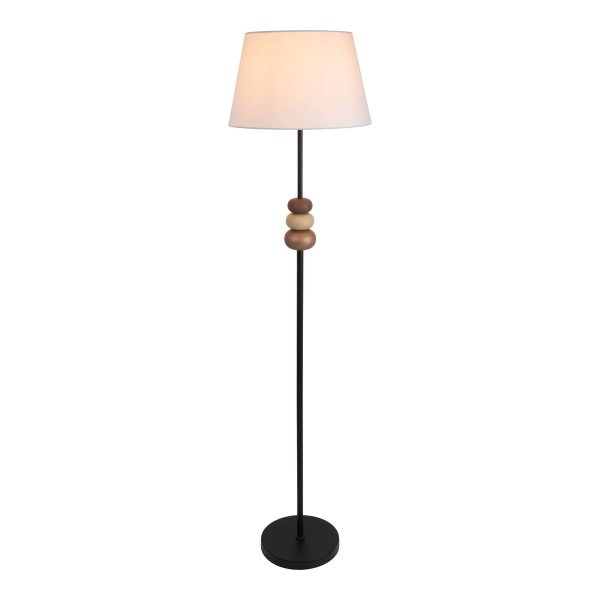 Stehleuchte "ELINA" 155 cm hoch, Ø 38 cm, Metall in Schwarz/Braun, Textilschirm in Weiß, E27 – Bild 2