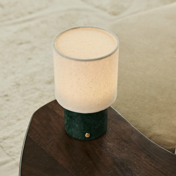 Dou Green / Verde Alpi - Marmor wiederaufladbare Tischlampe - Schnurloses, 3 Lichtmodi und mit Wellenlampenschatten mit Leinen – Bild 4