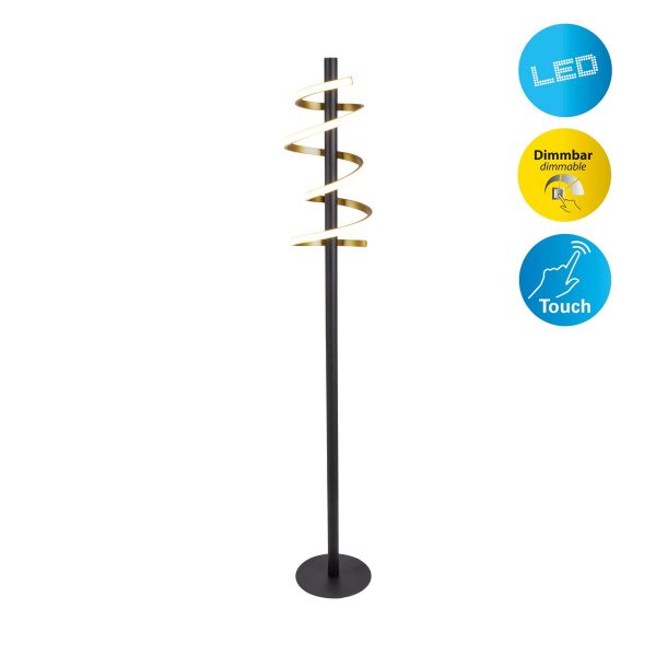LED-Stehleuchte "BELLEZA", moderne Stehlampe aus Metall und Kunststoff in Schwarz, Gold und Weiß, mit fest verbauten LEDs, 140 hoch, Beleuchtung für Wohnzimmer, Esszimmer, Schlafzimmer oder Büro. – Bild 2