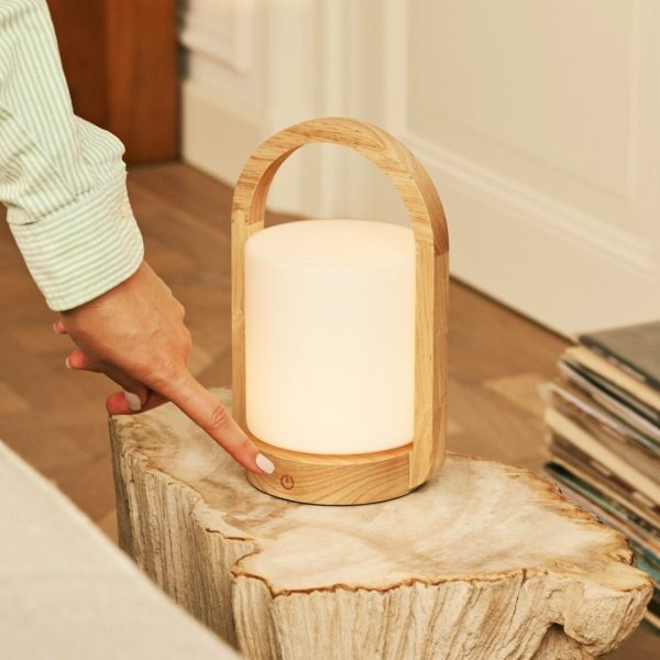 George hellbraune hölzerne wiederaufladbare Lampe in Kombination mit gefrostetem Glas und einem Griff – Bild 10