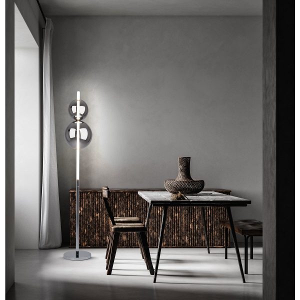 LED Stehleuchte "NOVA" Stehlampe mit Dimmfunktion aus chromfarbenem Metall, Kunststoff und Rauchglas, mit fest verbauten LEDs , ca 150 cm hoch – Bild 4