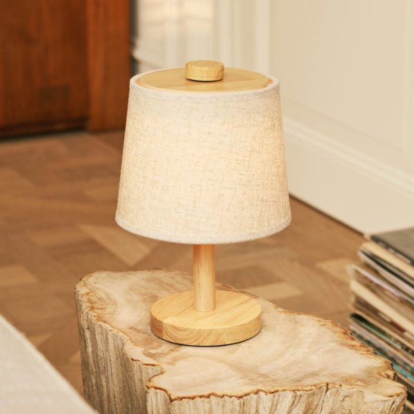 Rover Hellbraune wiederaufladbare Holzlampe | Kabellos, dimmbar mit Stoffschirm – Bild 14