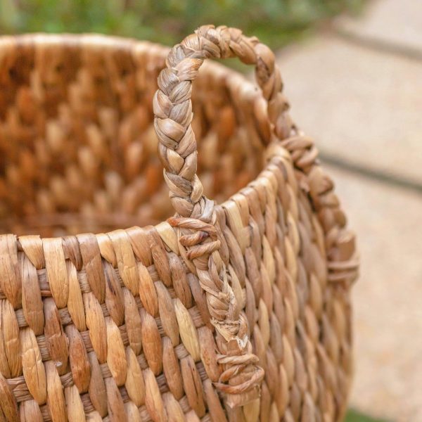 Großer Wäschekorb, Aufbewahrungskorb, dekorativer Korb, runder Korb, Wäschekorb WAYAG aus geflochtener Wasserhyazinthe mit beige-braunem Zick-Zack-Muster – Bild 6