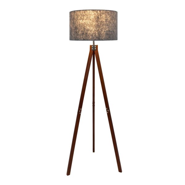 Stehleuchte "FILCO" Ø ca. 45 cm, 147 cm hoch, aus Holz und Kunststoff in Braun und Grau, für E27, für Wohnzimmer, Schlafzimmer und Esszimmer – Bild 4