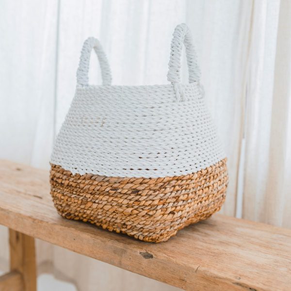 Gewebter Aufbewahrungskorb weiß – Boho Dekokorb – quadratischer Wäschekorb – Regalkorb aus Bananenfaser MAJALENGKA weiß (3 Größen) – Bild 4