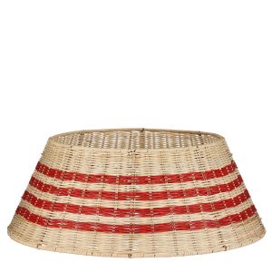 heySimeon | Weihnachtsbaumrock aus Rattan – Beige & Rot Ø60 cm