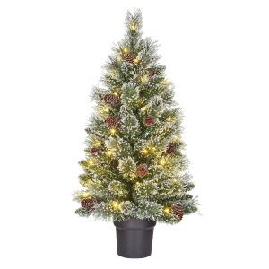 heySimeon | Künstlicher Weihnachtsbaum Vandans im Topf mit LED-Beleuchtung – Grün gefrostet H90 cm