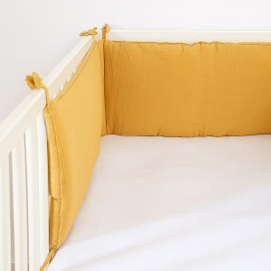 heySimeon Bettumrandung Gelb – Bio-Baumwolle | Weiches Bettnestchen | 3-teilig | Hergestellt in Frankreich