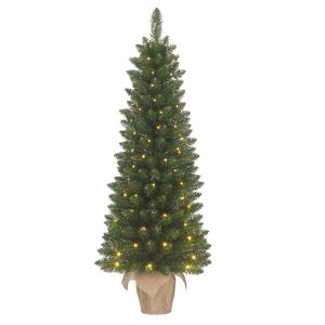 heySimeon | Schmaler künstlicher Weihnachtsbaum Gerlos aus Jute mit LED – Grün H90 cm