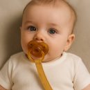 Schnullerkette aus Bio-Baumwolle Teddy Honey